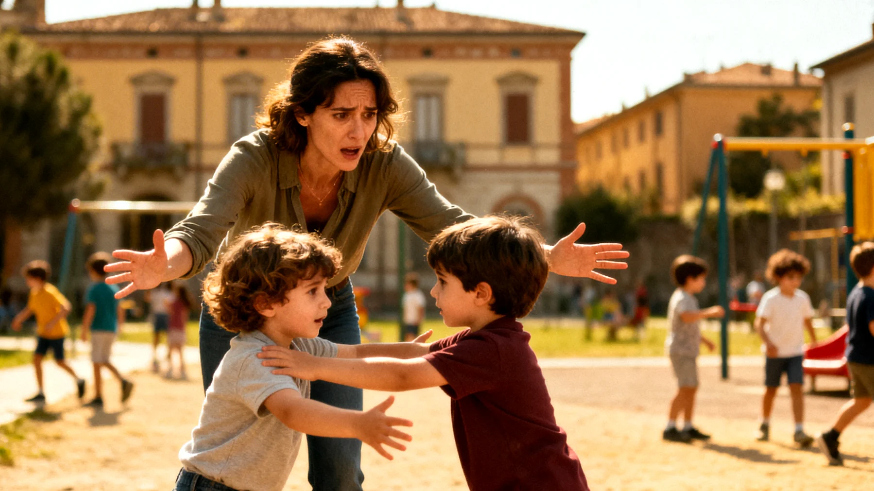 Una mamma che protegge eccessivamente i suoi bambini, limitando la loro autonomia e capacità di affrontare piccole sfide quotidiane, impedendo loro di sviluppare resilienza e fiducia in se stessi"